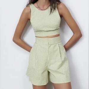 💚Green and White Gingham Ruched Crop Top (MATCHING SHORTS SOLD SEPARATELY )💚